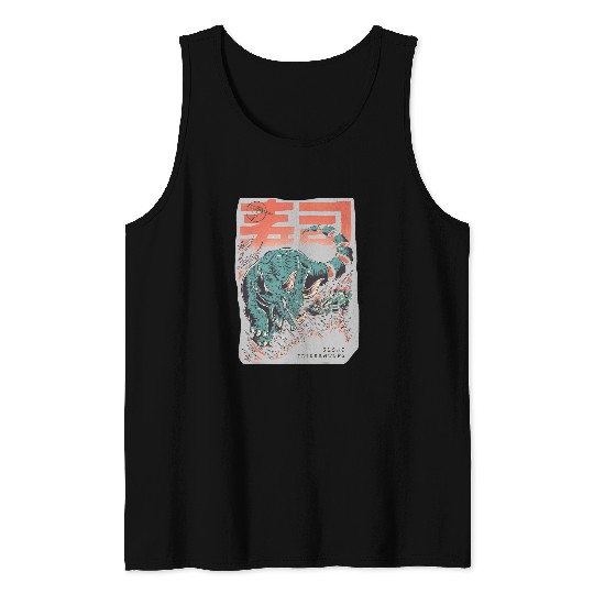 Dinosaur Pet Sushi Triceratops Japanese Anime Style Dinosaur Scene Tank Tops