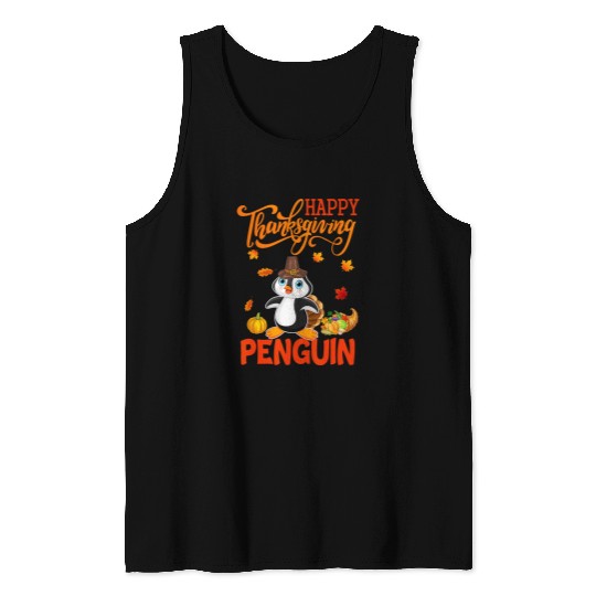 Penguin Pet Happy Thanksgiving Penguin Costume Turkey Fall Leaves Lover Tank Tops