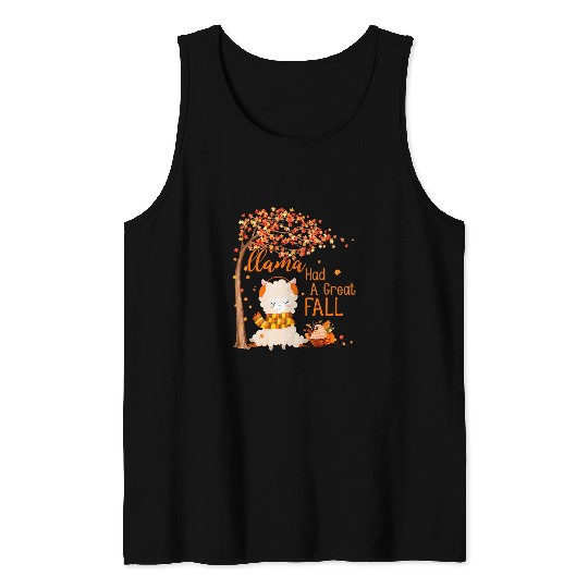 Llama Pet Had A Great Fall Autumn Tree Maple Leaves Pumpkin Tank Tops