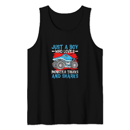 Shark Pet Retro Vintage Just A Boy Wholoves Monster Trucks And Tank Tops