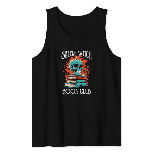 Book Fun Salem Witch Book Club Halloween Skull Books Retro Men Women Tank Tops