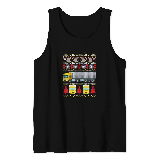 Truck Fun Trucker Gifts Tractor Trailer 18 Wheeler Ugly Christmas Tank Tops
