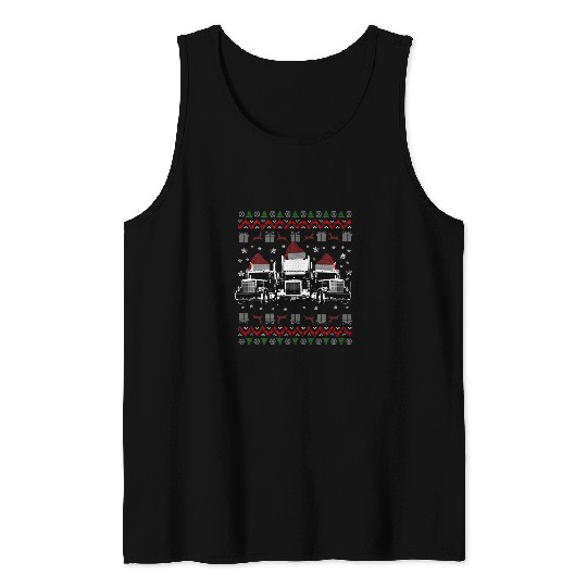 Truck Fun Gifts Tractor Trailer 18 Wheeler Ugly Christmas Tank Tops