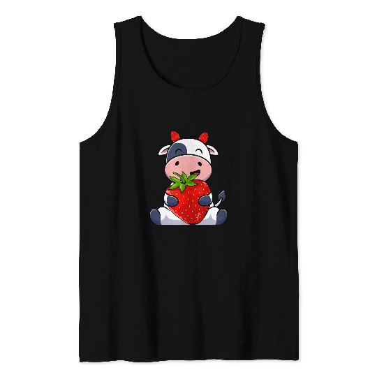 Cow Pet Strawberry Cow Strawberries Milk Fruit Kawaii Cute Tank Tops