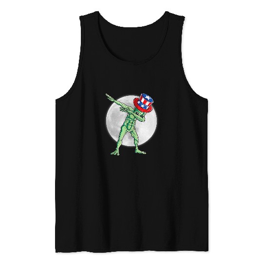 Aliens UFO  Alien 4th Of July UFO Men American Flag Tank Tops