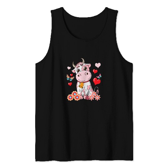 Cow Pet Cute Pink Strawberry Cow Lover Cows Pet Moo Fans Tank Tops