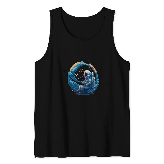 Astronaut Job sitting on Milky Way galaxy space astro motif Tank Tops