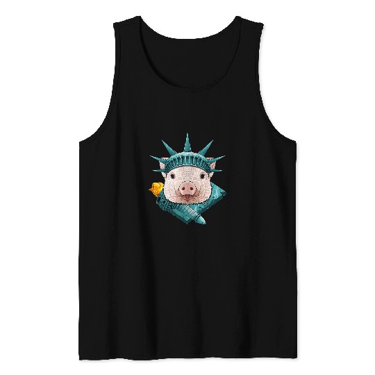 Pig Pet Statue Of Liberty Pig 4th Of July Farm Animal USA America Tank Tops