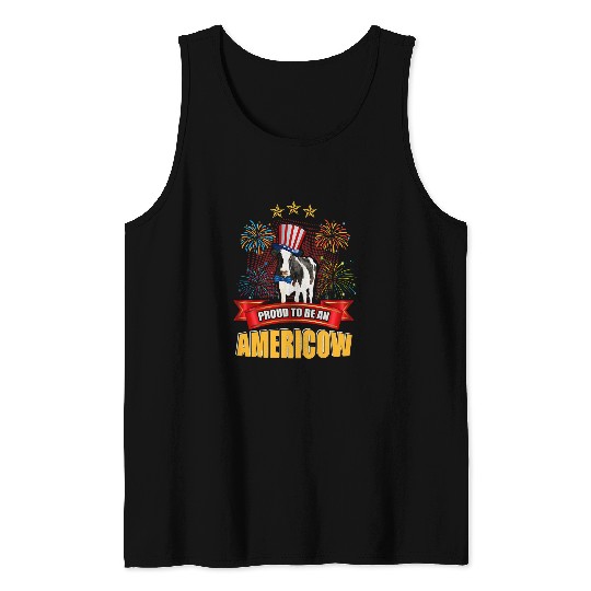 Cow Pet Proud To Be An Americow Funny Cow 4th Of July Patriotic Tank Tops
