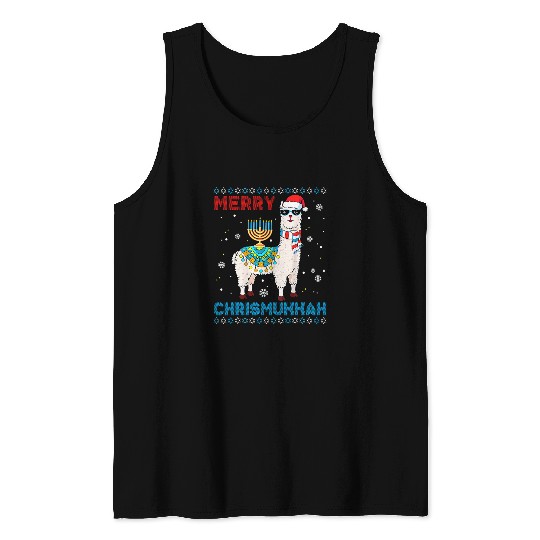 Llama Pet Ugly xmass Sweater Merry Chrismukkah Cute Llama In Santa Hat 45 Tank Tops