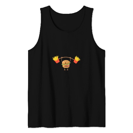 Burger lifting French Fries Fitness Gym Lovers Bodybuilder 24 Tank Tops