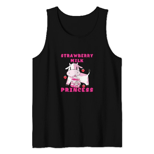 Cow Pet Strawberry Milk Princess Strawberry Shake Kawaii Pink Cow Tank Tops