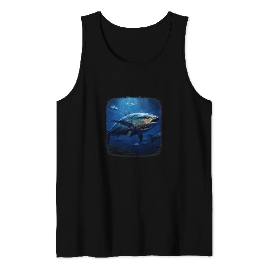 Fishing Fun Realistic Bluefin tuna fish Deep Sea Fishing fisherman art Tank Tops