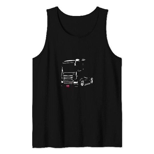 Truck Fun Driver Design with Norway Flag License Plate Tank Tops