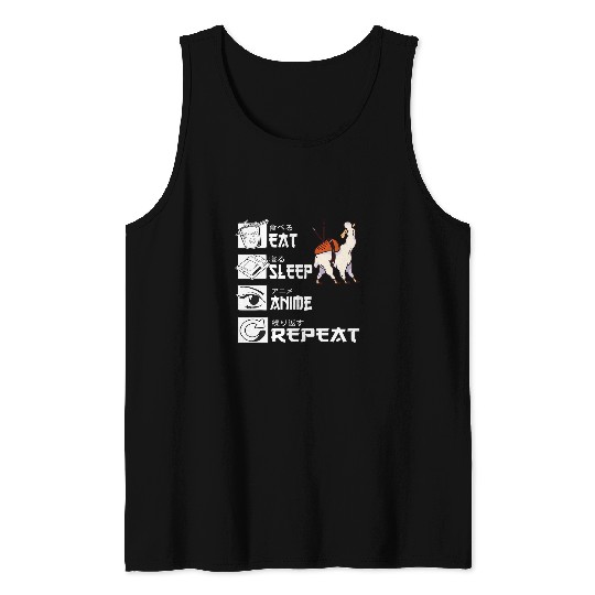 Llama Pet Eat Sleep Anime Repeat Llama Alpca Sushi Japanese Kawaii 9 Tank Tops