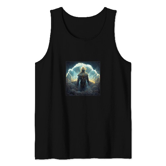 Aliens UFO Giant Zeus God With Intricate Alien Skull Surrounded Cloud Tank Tops