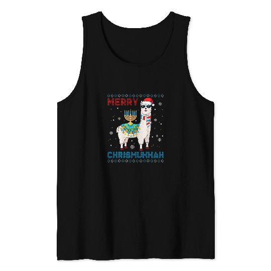 Llama Pet ugly xmass sweater merry chrismukkah cute llama in santa hat Tank Tops