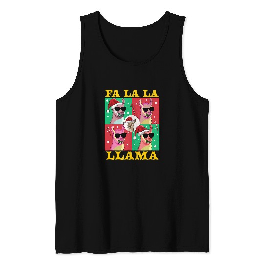 Llama Pet Fa La La Llama Funny Christmas Falala Llama with Santa Hat Tank Tops