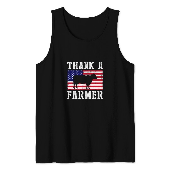 Cow Pet Thank A Farmer Patriotic Daisy Cow American Flag 4th of July 268 Tank Tops