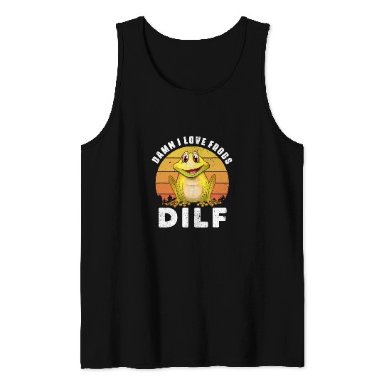 Frog Pet DILF Damn I Love Frogs Funny Retro Frog Amphibian Humor Cool Tank Tops