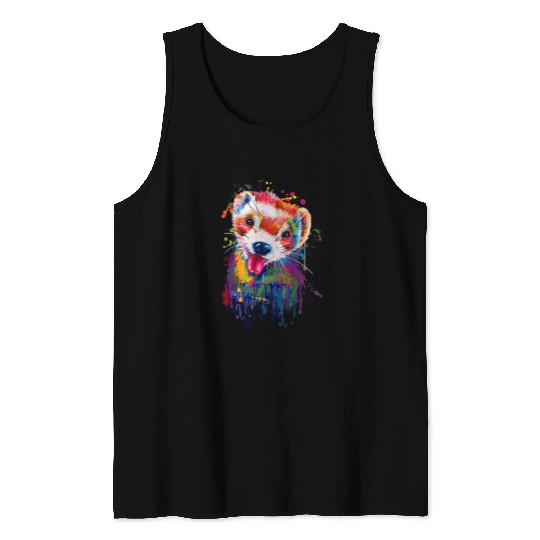 Ferret Pet Face Graphics Hand Drawn Splash Art Ferret Pet Lover 2 Tank Tops