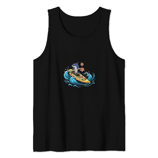 Dolphin Pet Kayaking Dolphin Kawaii Kayaker Kayak Canoe Canoeing Tank Tops