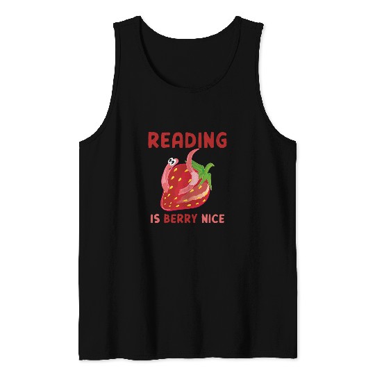 Book Fun Reading Is Berry Nice Funny Book Lover Strawberry Tank Tops
