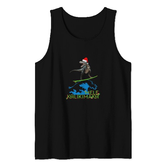 Dinosaur Pet Surf T rexs Surfing Mele Kalikimaka Surfboard Dinosaur Funny Kids Tank Tops