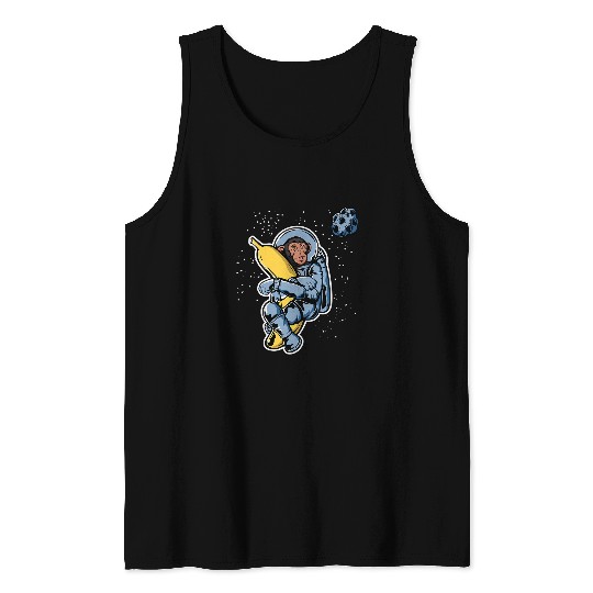 Astronaut Job Monkey Hugging A Banana Funny Space Ape Tank Tops