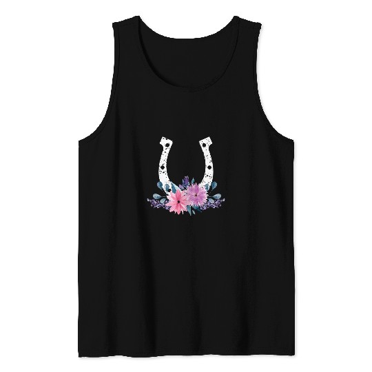 Horse Pet Cowgirl Horse Lover Floral Cute Horseshoe In Flowers 9 Tank Tops