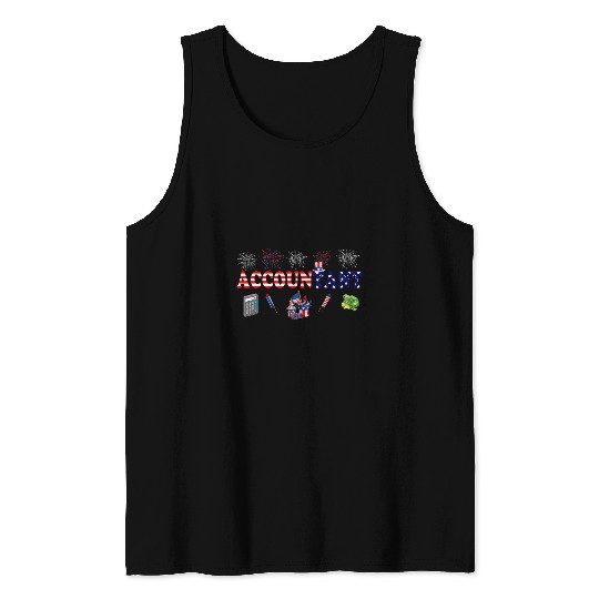 Accountant Job Costume Proud 4th Of July American Flag Fireworks Tank Tops