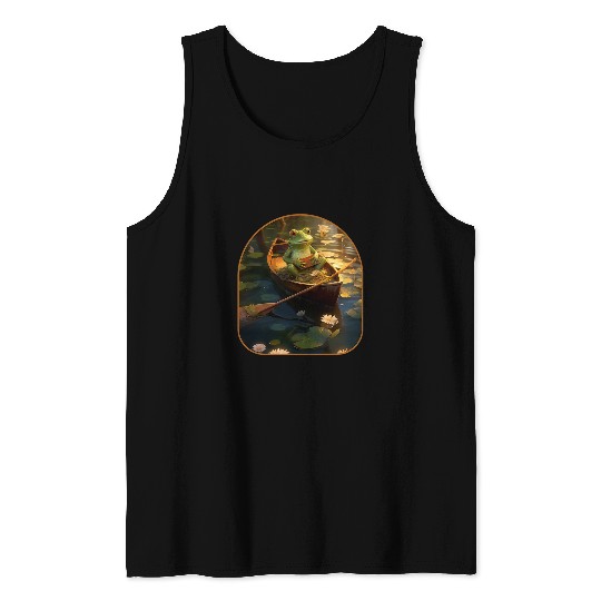 Frog Pet Canoe Adventure Stream Lily Cute Cottagecore Tank Tops