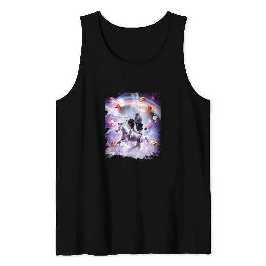Unicorn Pet Laser Eyes Space Cat On Cow Unicorn Rainbow 1 Tank Tops