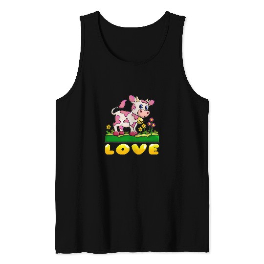 Cow Pet Strawberry Cow Design Tank Tops