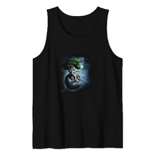 Astronaut Job Skeletons Astronaut Drinking Bourbon On Bonsai Tree Moon Tank Tops