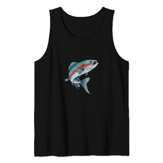 Fishing Fun Rainbow Trout Fishing Retro Tank Tops