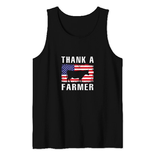 Cow Pet Thank A Farmer Patriotic Daisy Cow American Flag 4th of July 203 Tank Tops