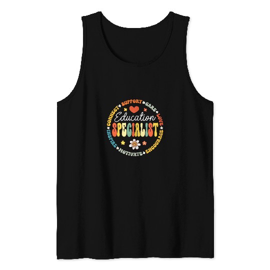 Book Fun Education Specialist School Support Squad Reading Teacher Tank Tops