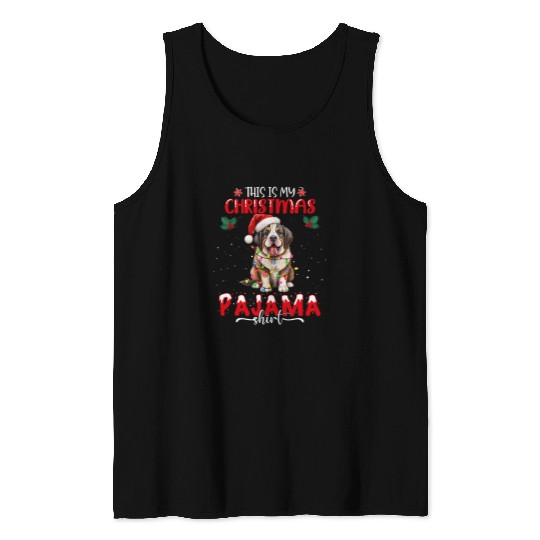 Saint Bernard Pet My Christmas Pajama St Bernard Dog Snow Santa Claus Hat Tank Tops