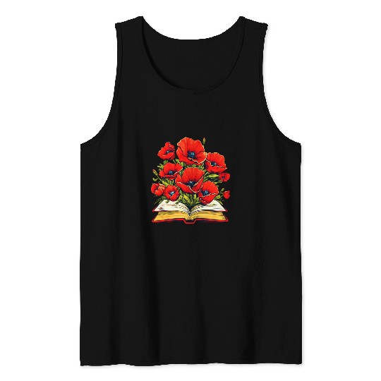 Book Fun Poppies Flowers Book Red Poppy Floral Tank Tops