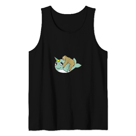 Sloth Pet Gift Narwhal Cute Sloth Riding On Narwhal Tank Tops