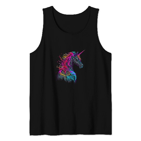 Unicorn Pet Neon Unicorn Rainbow Lines Magic Horse Side Back View Cute Tank Tops