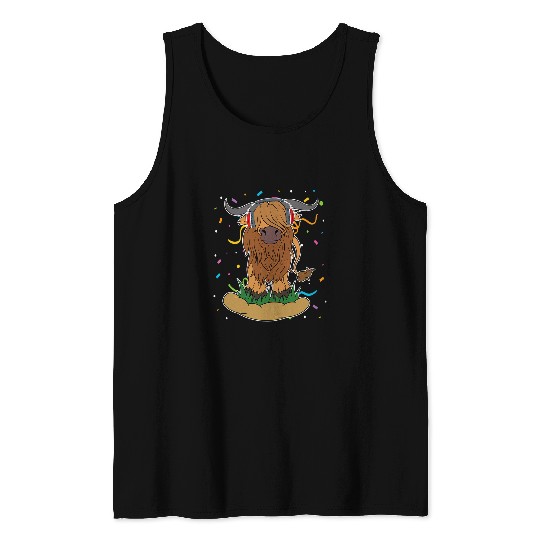Cow Pet Funny Party Animal Farmer Scottish Highland Cow 01 Tank Tops