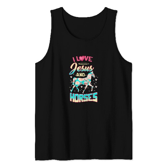 Horse Pet I Love Jesus 2Horses Cute Christian Faith Floral Horse Tank Tops