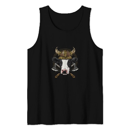 Cow Pet Viking Cow Renaissance Medieval Norse Pagan Valhalla Farmer Tank Tops