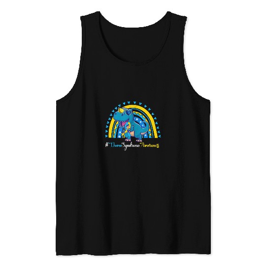 Dinosaur Pet World Down Syndromes Awareness Boho Rainbow Dinosaur Dino Kid Tank Tops