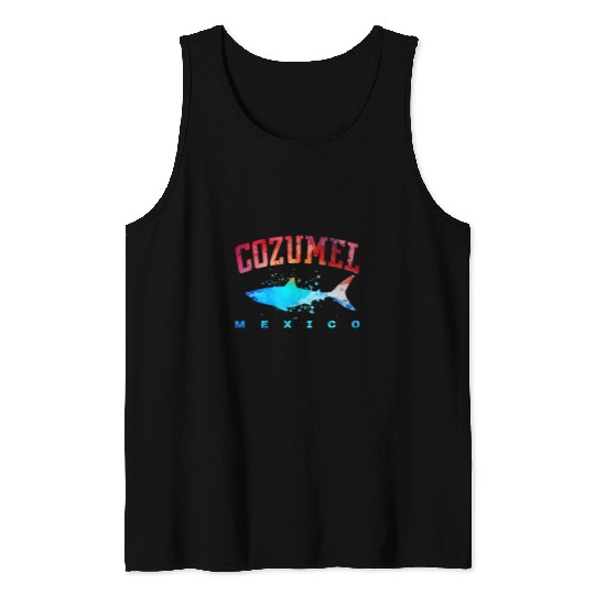 Shark Pet COZUMEL MEXICO Beach Vacation Great White Shark Art Vintage Tank Tops