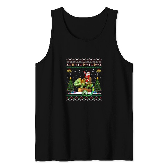 Chameleon Pet Lover Ugly Santa Riding Chameleon Christmas Tank Tops