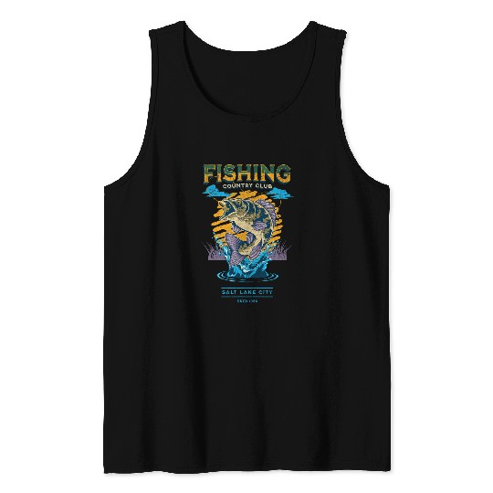 Fishing Fun Country Club Big Mouth Bass Perch Fishing Tank Tops