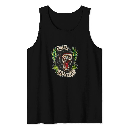 Gorilla Pet 964 Silverback Gorilla Traditional Tattoo style gym Tank Tops